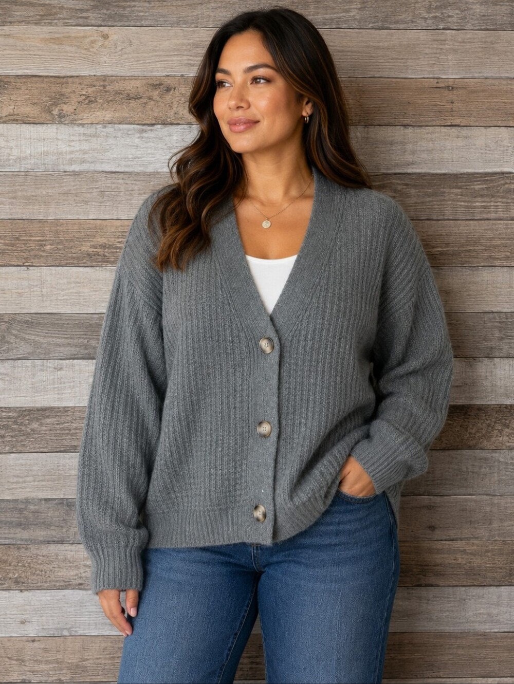Adyson Parker Gray Textured Button Front Cardigan Sweater XL NWT